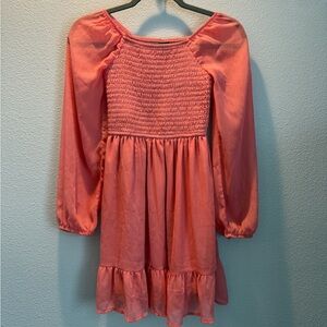 Girls Coral Art Class Pink Sundress with Bishop Sleeves and Scoop Neck